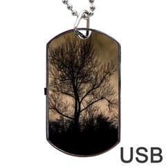 Tree Bushes Black Nature Landscape Dog Tag Usb Flash (two Sides) by BangZart