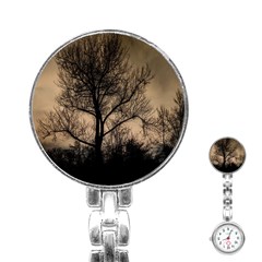 Tree Bushes Black Nature Landscape Stainless Steel Nurses Watch by BangZart