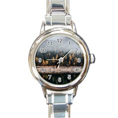 Trees Plants Nature Forests Lake Round Italian Charm Watch by BangZart