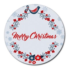 Merry Christmas Christmas Greeting Round Mousepads by BangZart