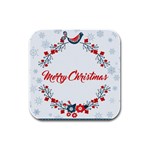 Merry Christmas Christmas Greeting Rubber Square Coaster (4 pack)  Front