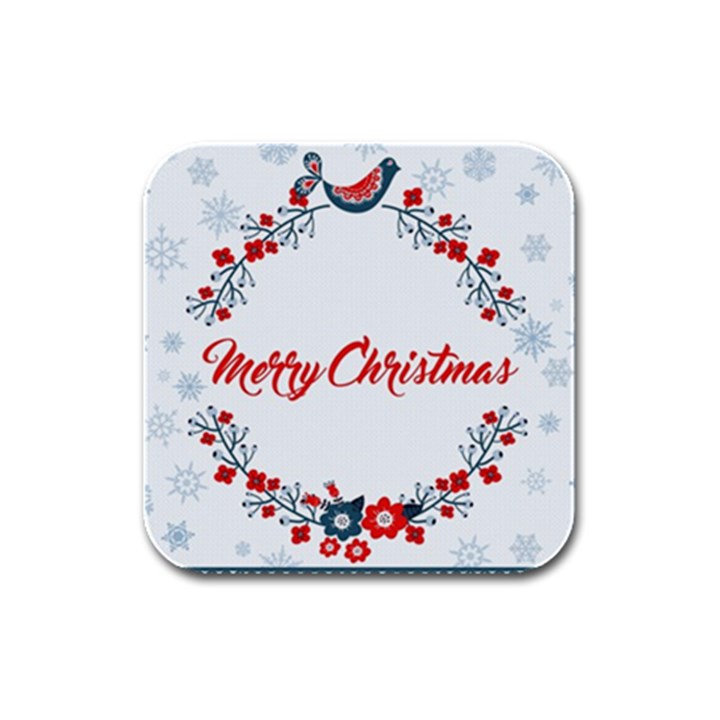 Merry Christmas Christmas Greeting Rubber Square Coaster (4 pack) 