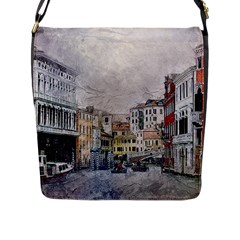 Venice Small Town Watercolor Flap Messenger Bag (l) 