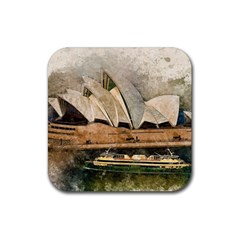 Sydney The Opera House Watercolor Rubber Coaster (square)  by BangZart