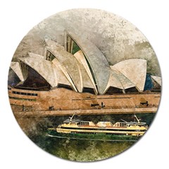 Sydney The Opera House Watercolor Magnet 5  (round) by BangZart