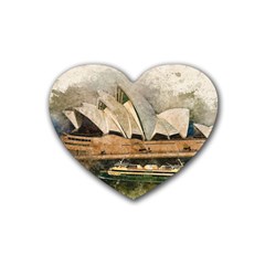 Sydney The Opera House Watercolor Rubber Coaster (heart)  by BangZart