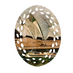 Sydney The Opera House Watercolor Oval Filigree Ornament (two Sides) by BangZart