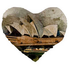 Sydney The Opera House Watercolor Large 19  Premium Heart Shape Cushions