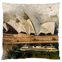 Sydney The Opera House Watercolor Large Flano Cushion Case (one Side) by BangZart