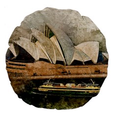 Sydney The Opera House Watercolor Large 18  Premium Flano Round Cushions by BangZart