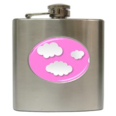 Clouds Sky Pink Comic Background Hip Flask (6 Oz) by BangZart