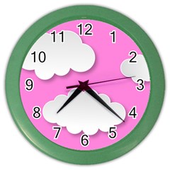 Clouds Sky Pink Comic Background Color Wall Clocks by BangZart