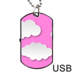 Clouds Sky Pink Comic Background Dog Tag Usb Flash (one Side) by BangZart