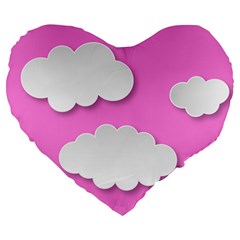 Clouds Sky Pink Comic Background Large 19  Premium Heart Shape Cushions by BangZart