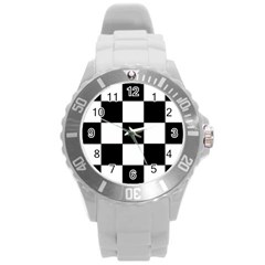 Grid Domino Bank And Black Round Plastic Sport Watch (l) by BangZart