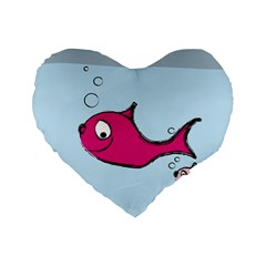 Fish Swarm Meeresbewohner Creature Standard 16  Premium Flano Heart Shape Cushions by BangZart