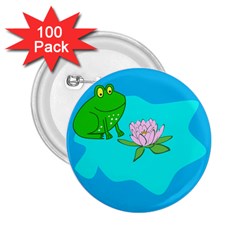 Frog Flower Lilypad Lily Pad Water 2 25  Buttons (100 Pack)  by BangZart