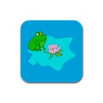 Frog Flower Lilypad Lily Pad Water Rubber Square Coaster (4 pack)  Front