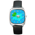 Frog Flower Lilypad Lily Pad Water Square Metal Watch Front