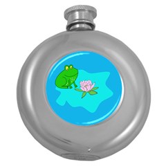 Frog Flower Lilypad Lily Pad Water Round Hip Flask (5 Oz) by BangZart