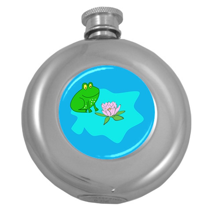 Frog Flower Lilypad Lily Pad Water Round Hip Flask (5 oz)