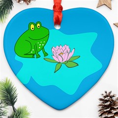 Frog Flower Lilypad Lily Pad Water Heart Ornament (two Sides) by BangZart