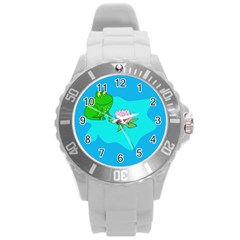 Frog Flower Lilypad Lily Pad Water Round Plastic Sport Watch (l) by BangZart