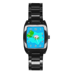 Frog Flower Lilypad Lily Pad Water Stainless Steel Barrel Watch by BangZart