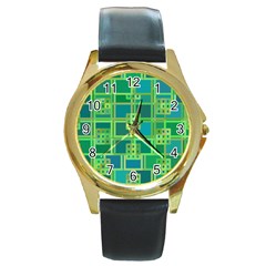 Green Abstract Geometric Round Gold Metal Watch by BangZart