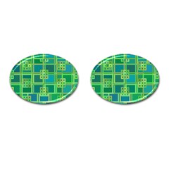 Green Abstract Geometric Cufflinks (oval) by BangZart