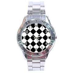 Grid Domino Bank And Black Stainless Steel Analogue Watch