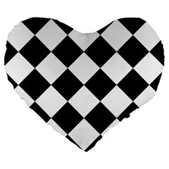 Grid Domino Bank And Black Large 19  Premium Heart Shape Cushions