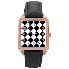 Grid Domino Bank And Black Rose Gold Leather Watch 