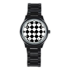 Grid Domino Bank And Black Stainless Steel Round Watch