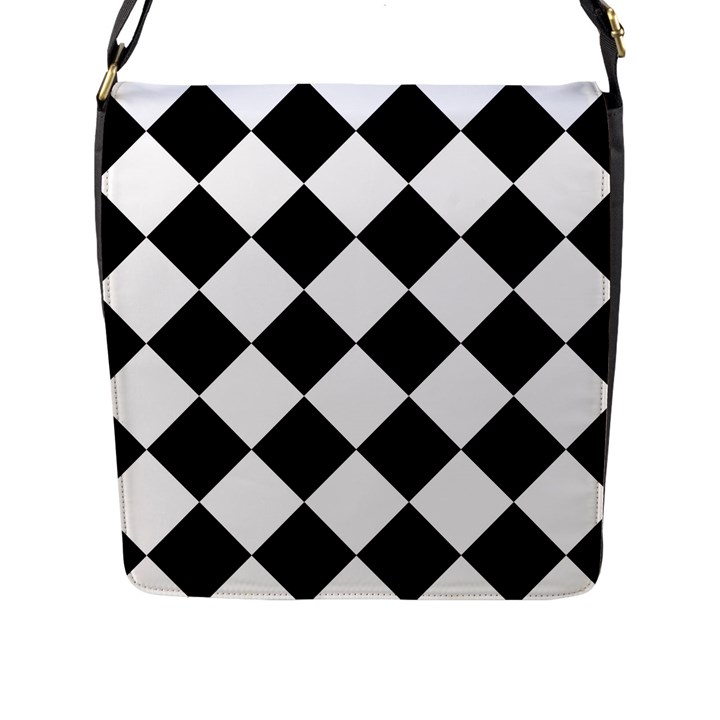 Grid Domino Bank And Black Flap Messenger Bag (L) 