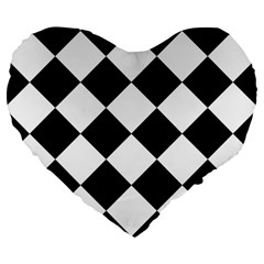 Grid Domino Bank And Black Large 19  Premium Flano Heart Shape Cushions