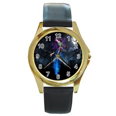 Magical Fantasy Wild Darkness Mist Round Gold Metal Watch by BangZart