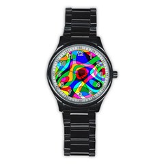 Digital Multicolor Colorful Curves Stainless Steel Round Watch by BangZart