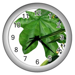 Plant Berry Leaves Green Flower Wall Clocks (silver)  by BangZart