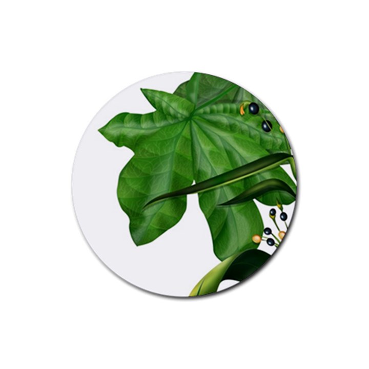 Plant Berry Leaves Green Flower Rubber Coaster (Round) 