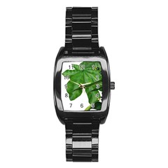 Plant Berry Leaves Green Flower Stainless Steel Barrel Watch by BangZart