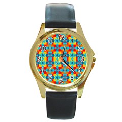 Pop Art Abstract Design Pattern Round Gold Metal Watch