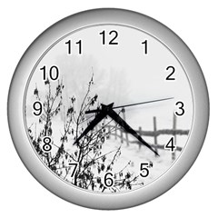 Snow Winter Cold Landscape Fence Wall Clocks (silver)  by BangZart