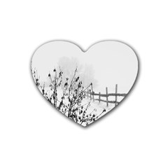 Snow Winter Cold Landscape Fence Rubber Coaster (heart)  by BangZart