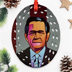 George W Bush Pop Art President Usa Ornament (oval Filigree) by BangZart