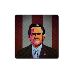 George W Bush Pop Art President Usa Square Magnet by BangZart