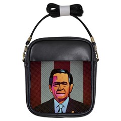 George W Bush Pop Art President Usa Girls Sling Bags by BangZart