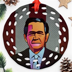 George W Bush Pop Art President Usa Round Filigree Ornament (two Sides) by BangZart