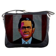 George W Bush Pop Art President Usa Messenger Bags by BangZart