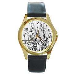 Snow Winter Cold Landscape Fence Round Gold Metal Watch by BangZart